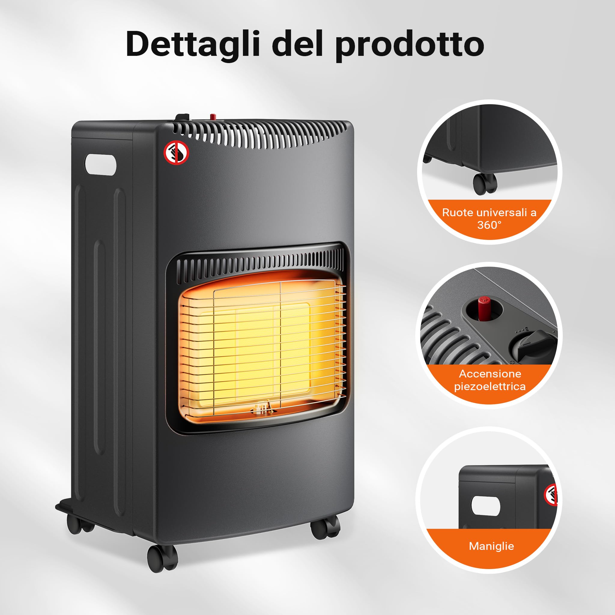 Wiltec Stufa Gas Infrarossi 4,2kW Pieghevole 3 Livelli Rotelle