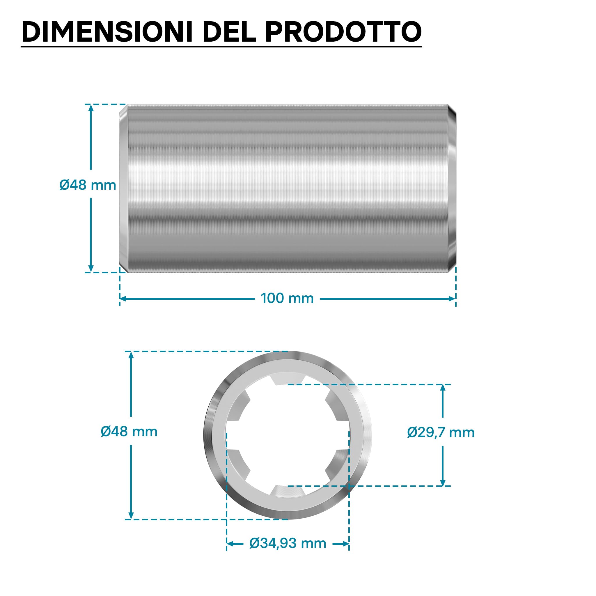 Wiltec Boccola albero cardanico Tipo B 100 mm 1 3/8" Z6