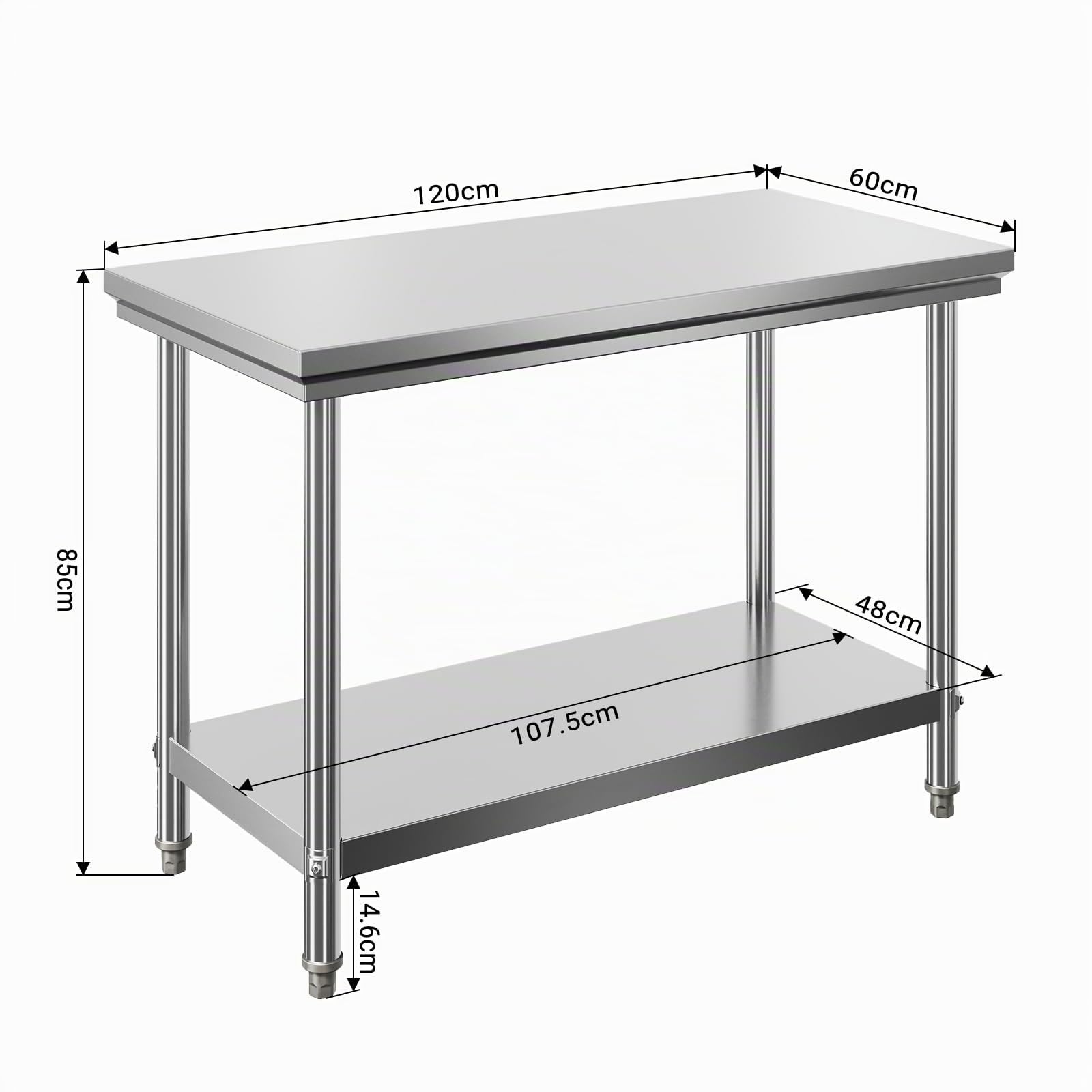 Wiltec Tavolo da Lavoro Inox 120x60x85 cm senza alzata 250 kg