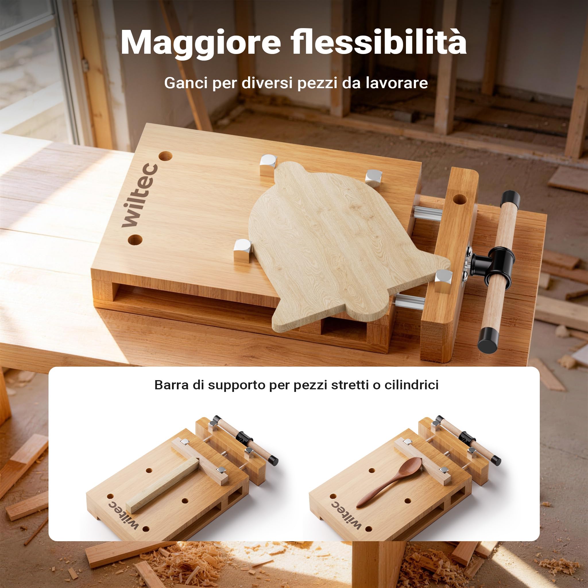 Wiltec Banco Lavoro Portatile Faggio 45,5 cm con Morsa