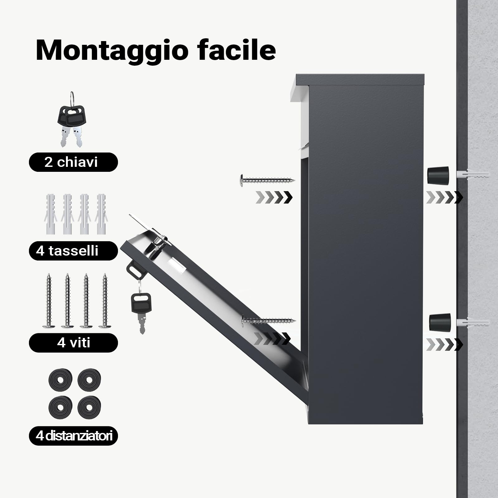 Wiltec Cassetta Postale V12 Antracite Finestrelle Nome