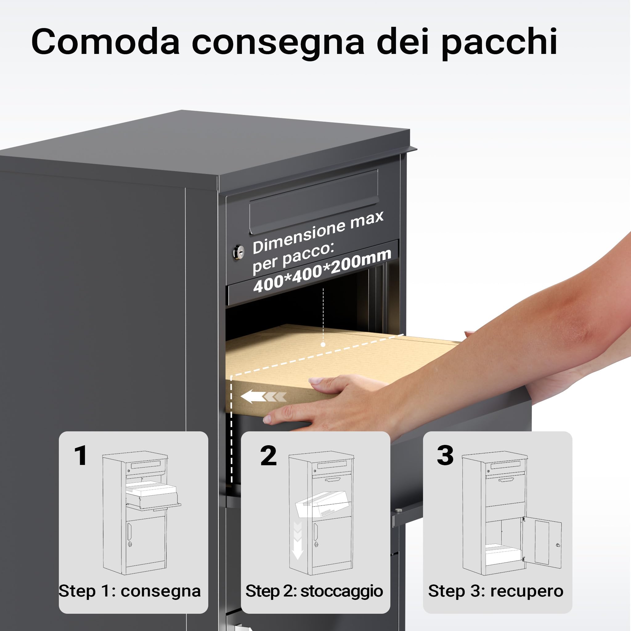 Wiltec cassetta pacchi antracite 500x370x1120 mm con serratura