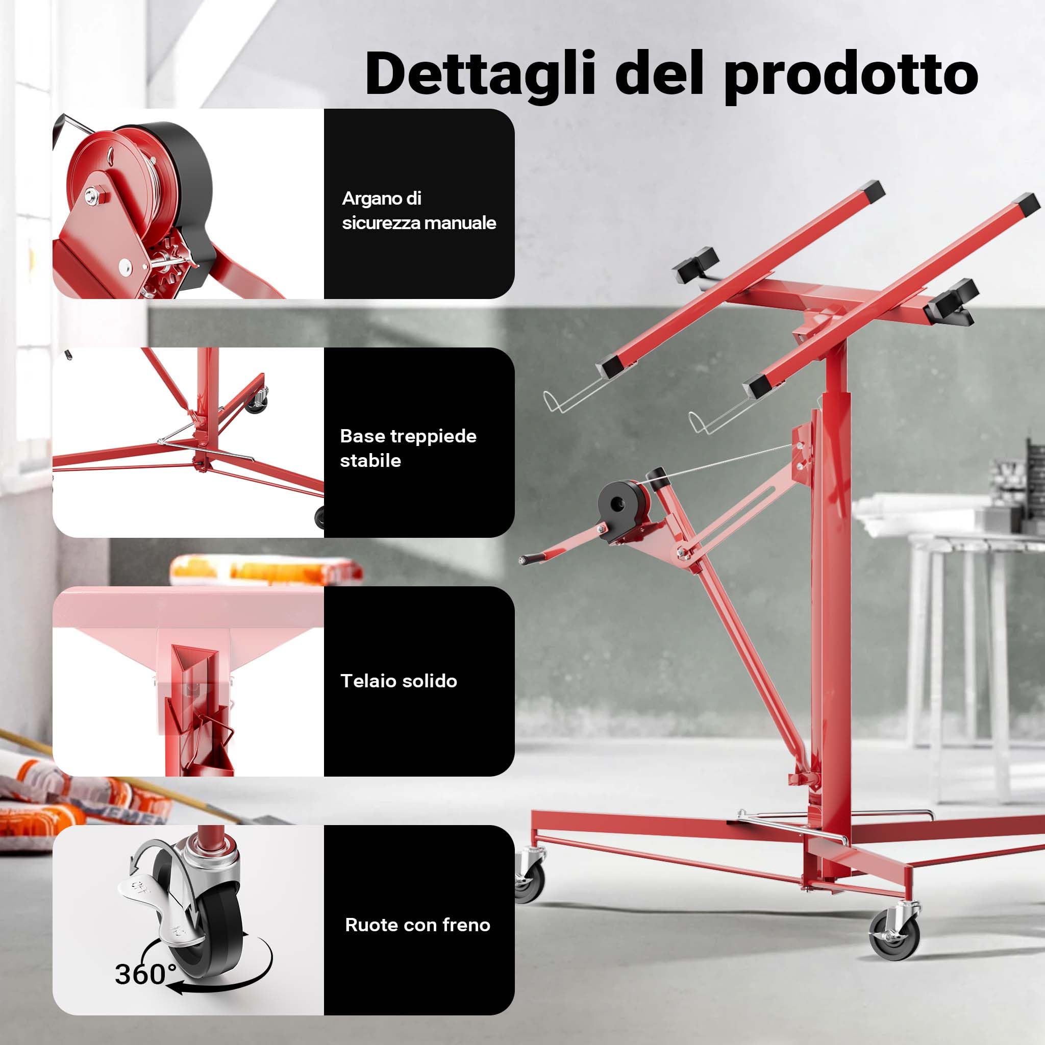 Wiltec XXL alzalastre 68 kg 140-350 cm rosso