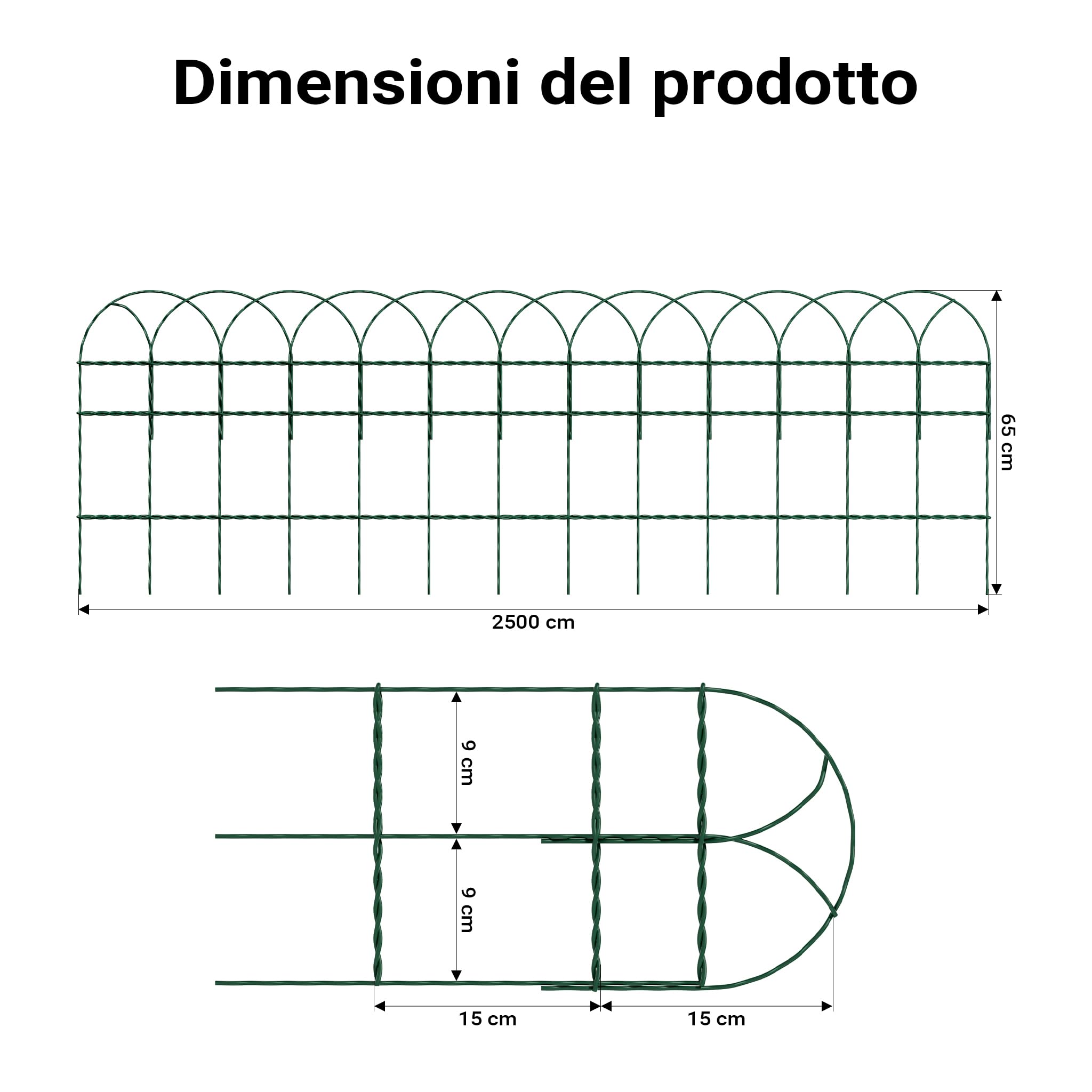 Wiltec 65271 rete metallica giardino 0,65x25 m verde maglia 9x15