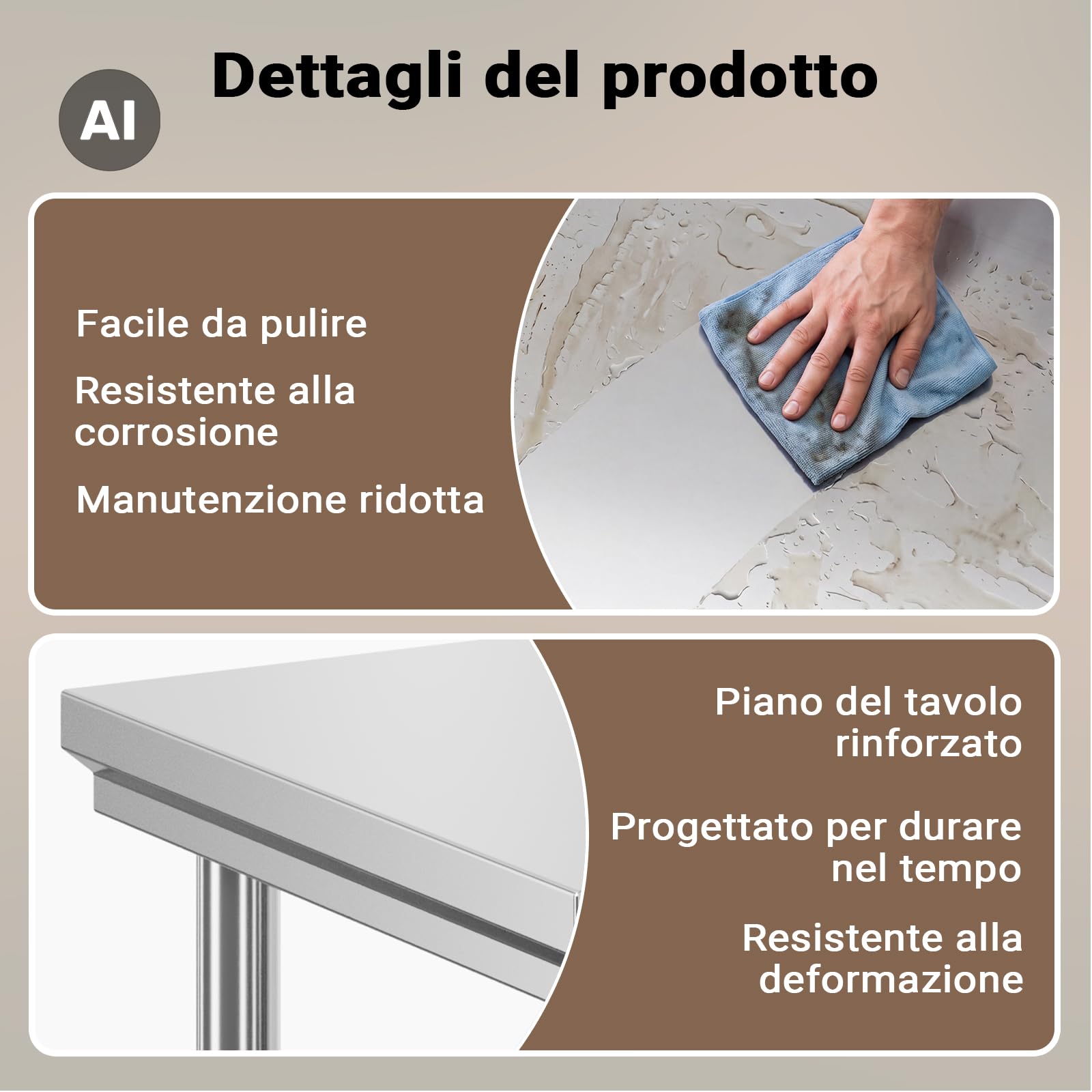 Wiltec Tavolo da Lavoro Inox 120x60x85 cm senza alzata 250 kg