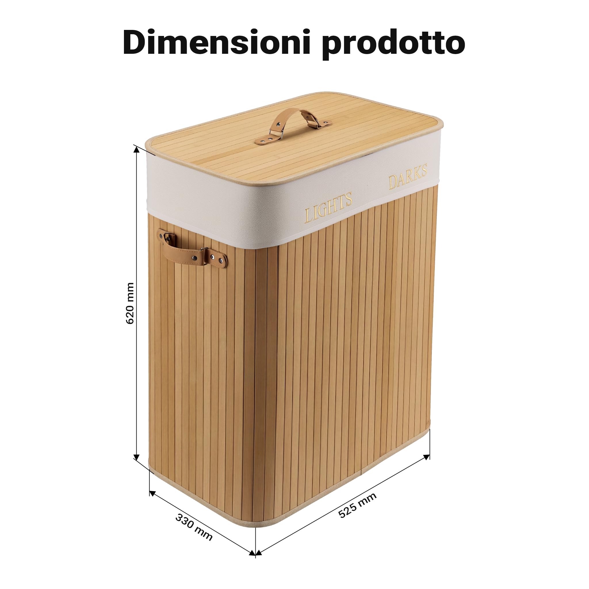 Wiltec Cesto Portabiancheria Bambù 105 L Doppio Scomparto