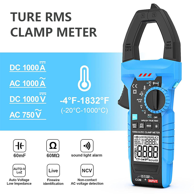 Tilswall Multimetro a Pinza Digitale 1000A True-RMS