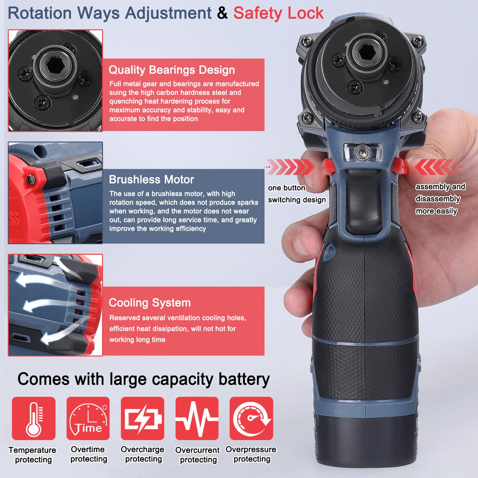 Weytoll 16.8V Trapano Avvitatore Batteria 45Nm 2 Batterie