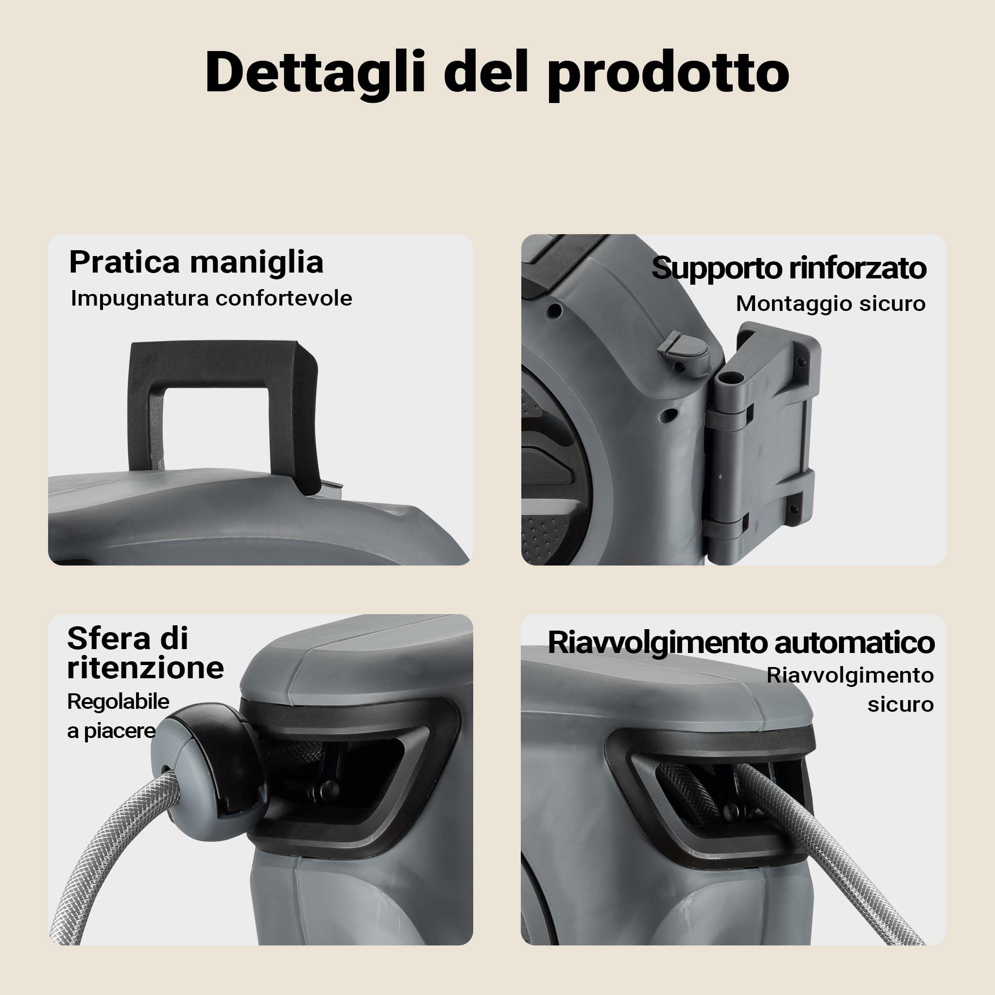 Wiltec XPOtool avvolgitubo automatico da parete 30 m con staffa 180°