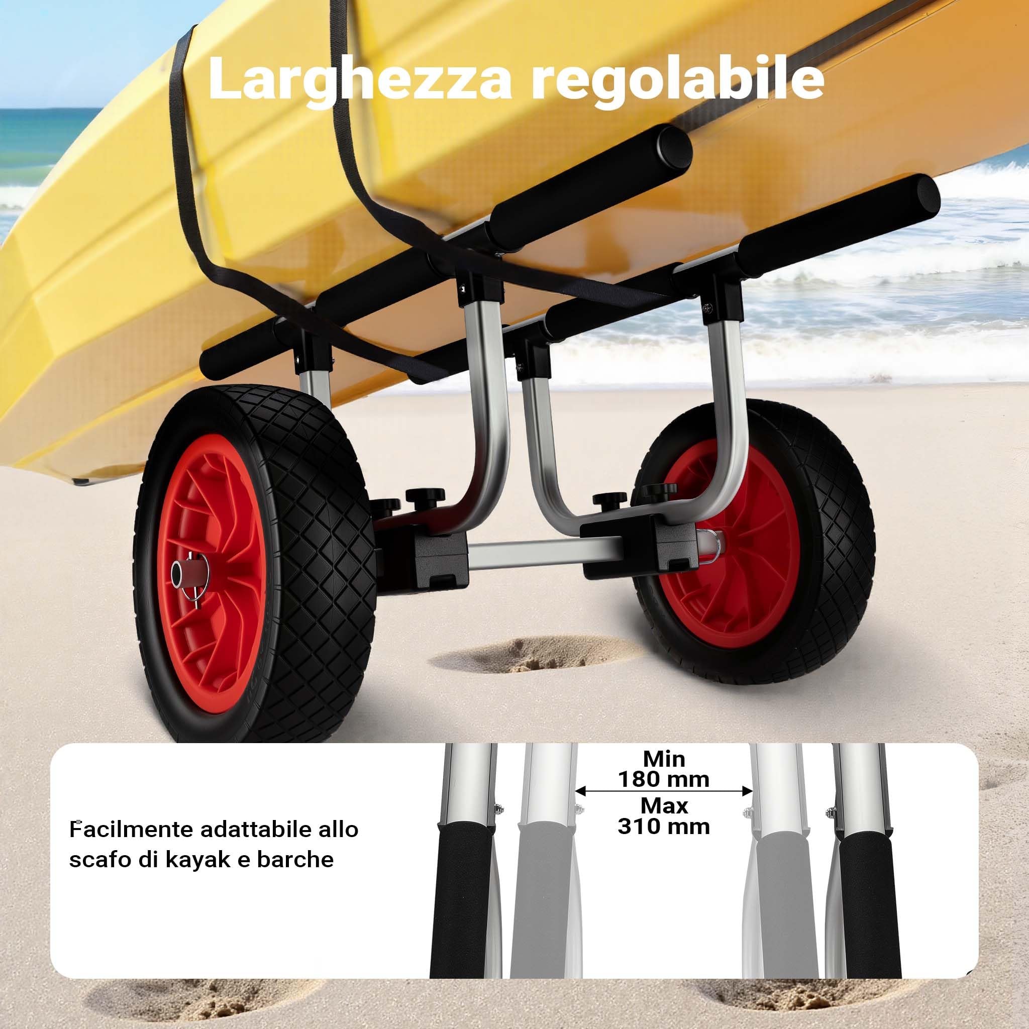 Wiltec Carrello kayak alluminio ruote PU 31 cm 90 kg