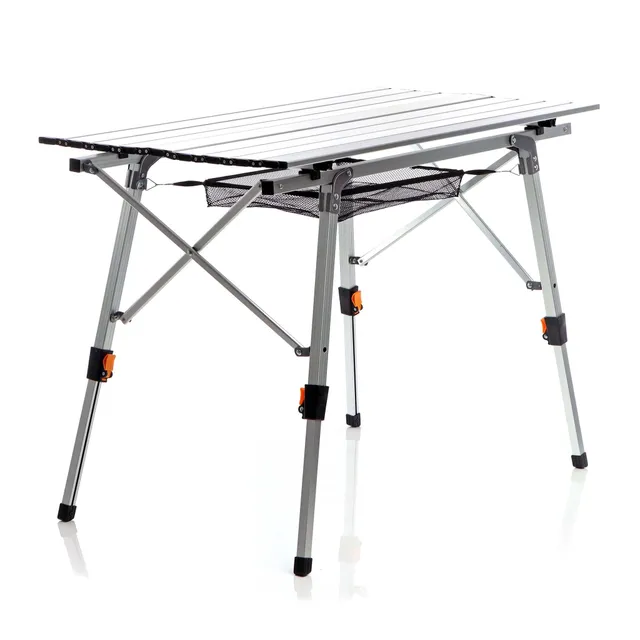Wiltec Tavolo Campeggio Pieghevole 90x53cm Alluminio Grigio Regolabile