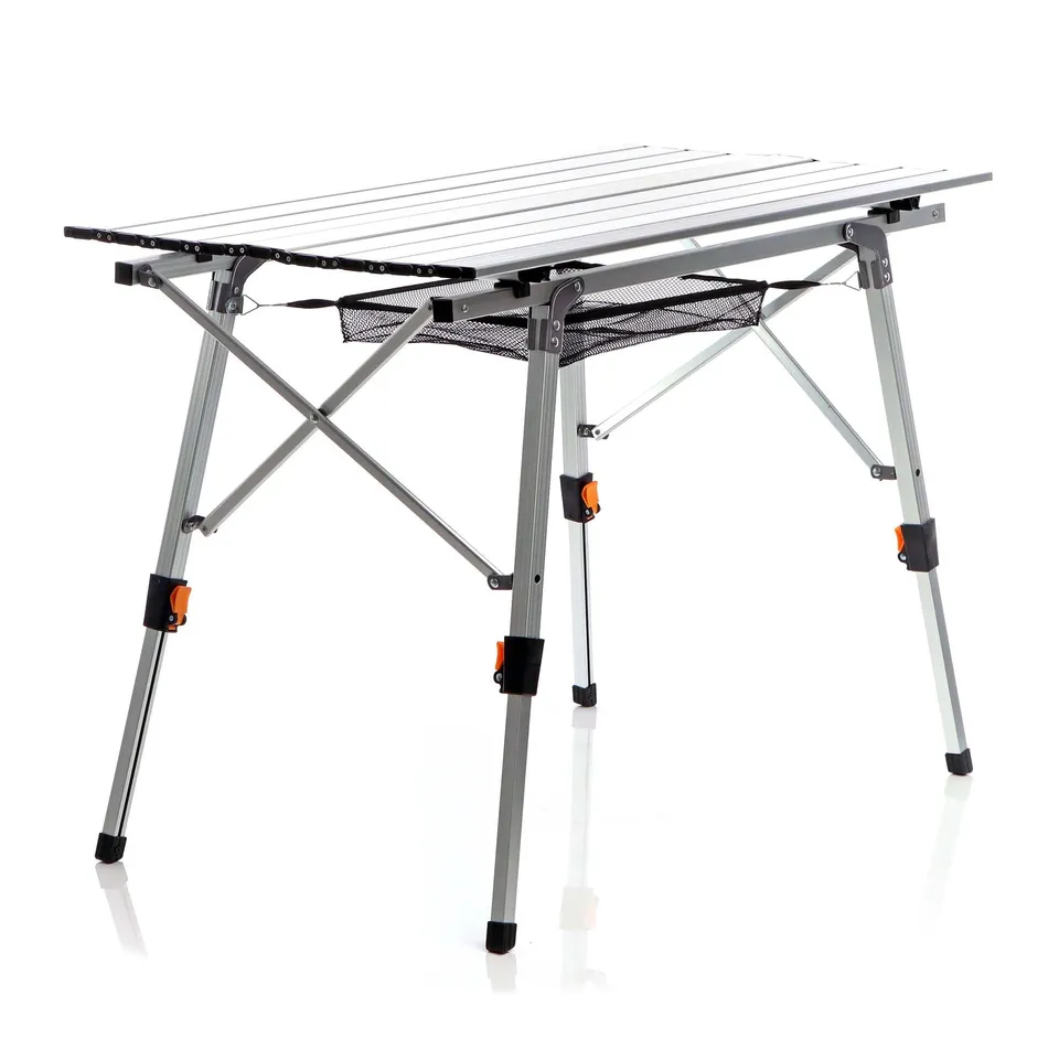 Wiltec Tavolo Campeggio Pieghevole 90x53cm Alluminio Grigio Regolabile