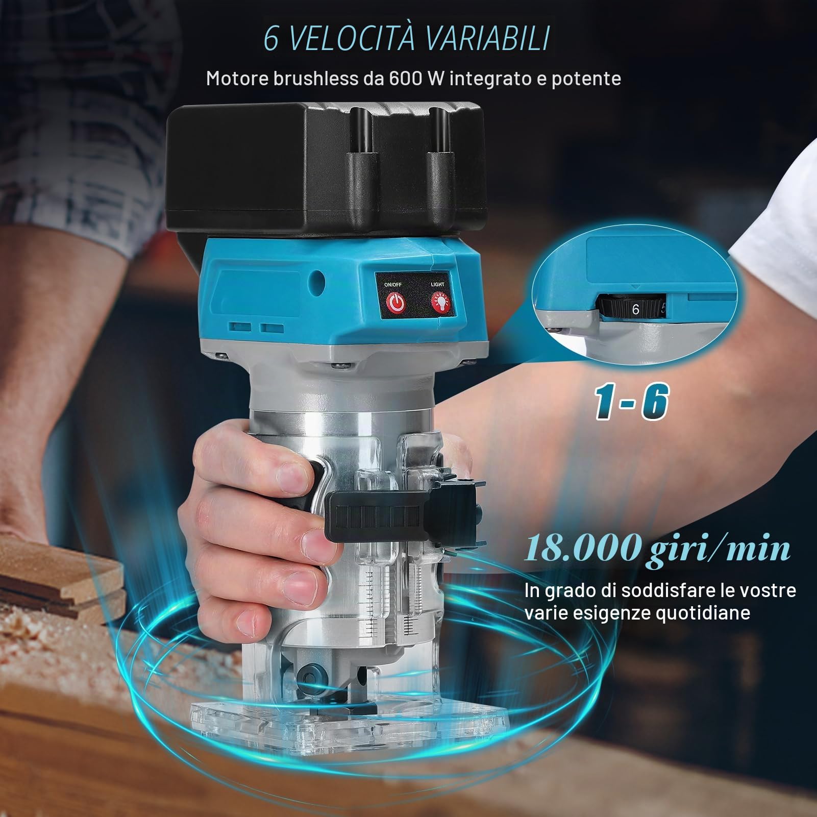 Weytoll Fresa Superiore a Una Mano Rifilatrice 6,35 mm 21V