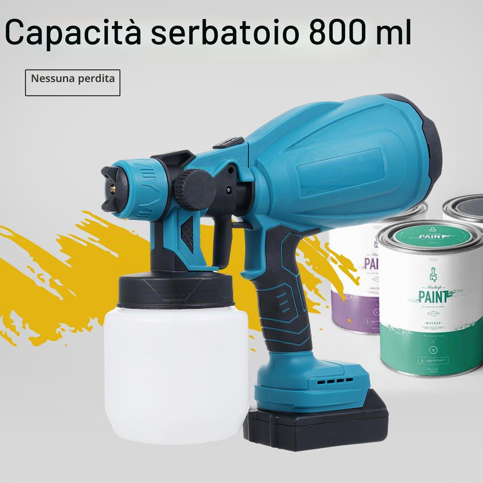 Weytoll Pistola Vernice Batteria 300W 800 ml 2 Batterie Rame