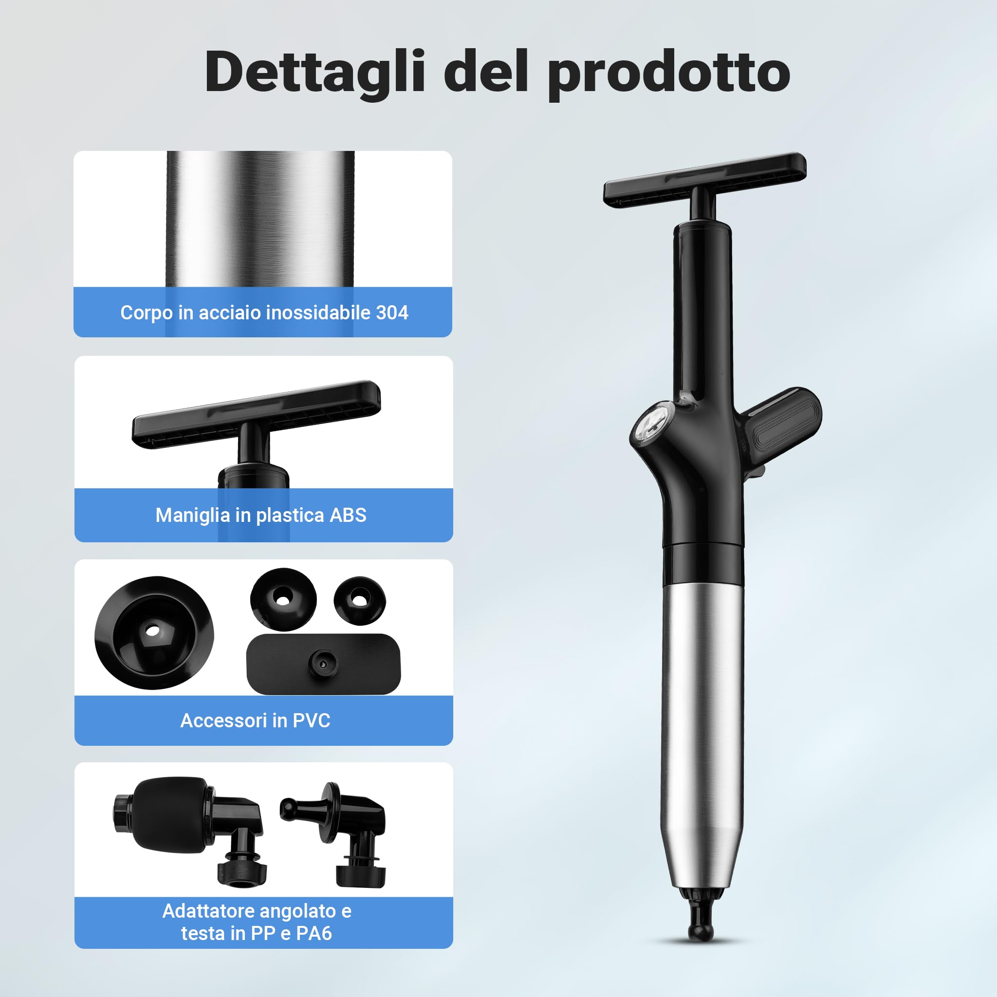 Wiltec Sturatubi ad aria compressa 1-8 bar inox con ugelli