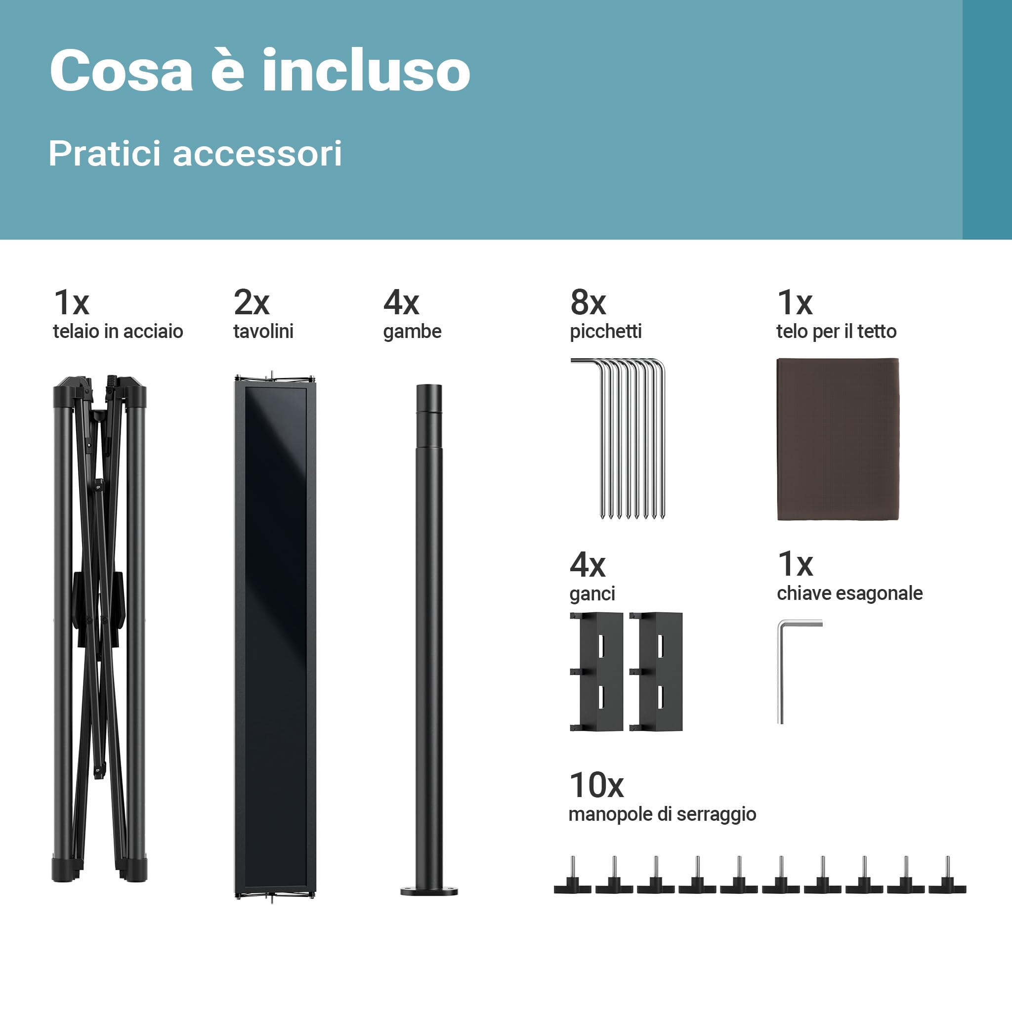 Wiltec gazebo barbecue 2,45x1,52 m caffe con ripiani telo UV50+