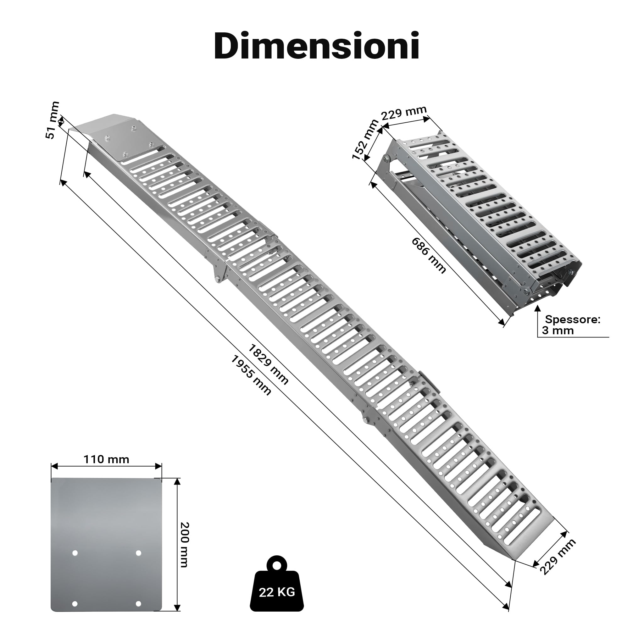 XPOtool Rampe di Carico Pieghevoli 197 cm Acciaio 340 kg 2 Pezzi